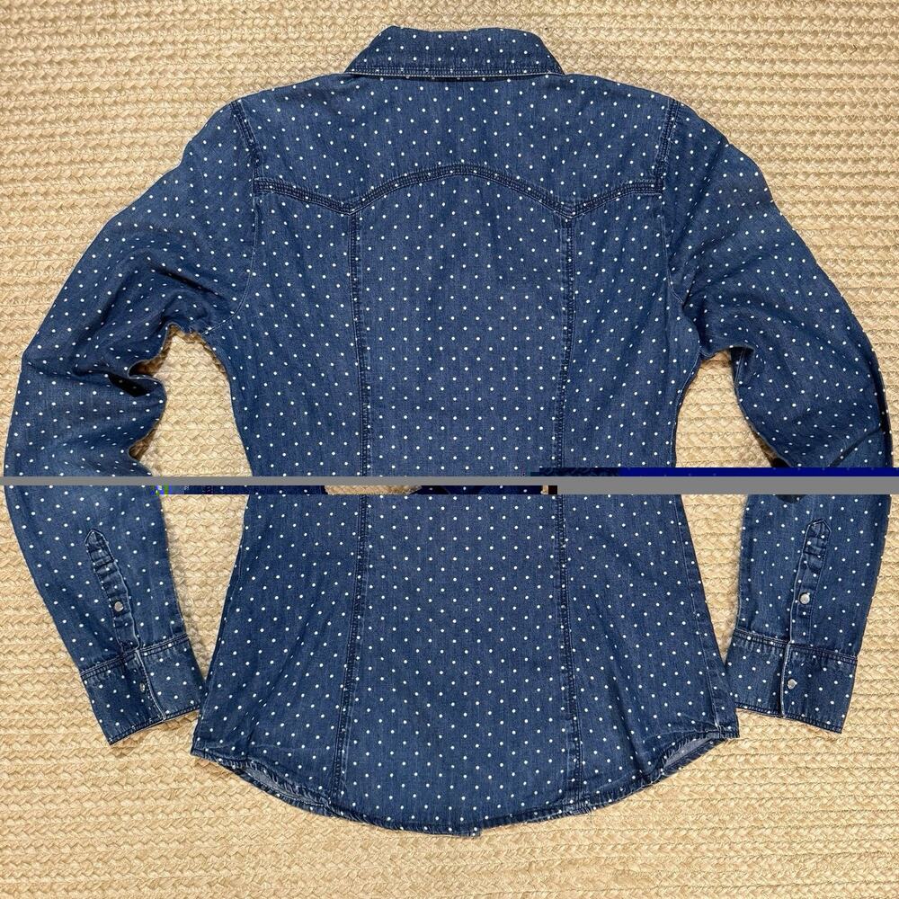 Vintage Guess Polka Dot Denim Shirt Western Snap Button Down Size S